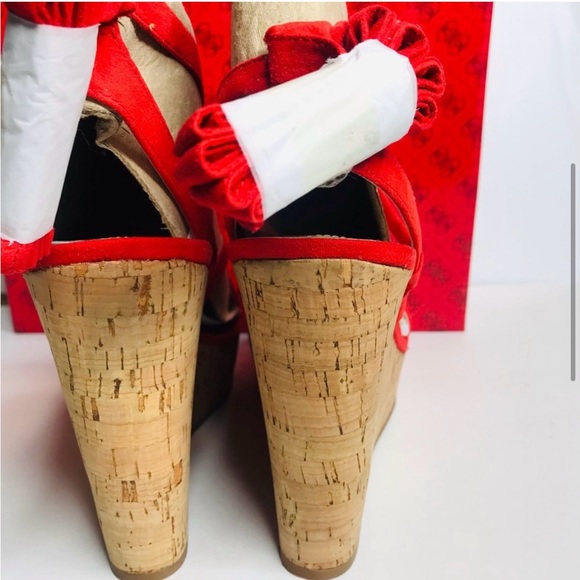 Strappy Wedge Red Guess Sandals Size 6.5 - Picture 4 of 7